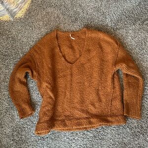 Free People oversized Warm Tan V-Neck Sweater
